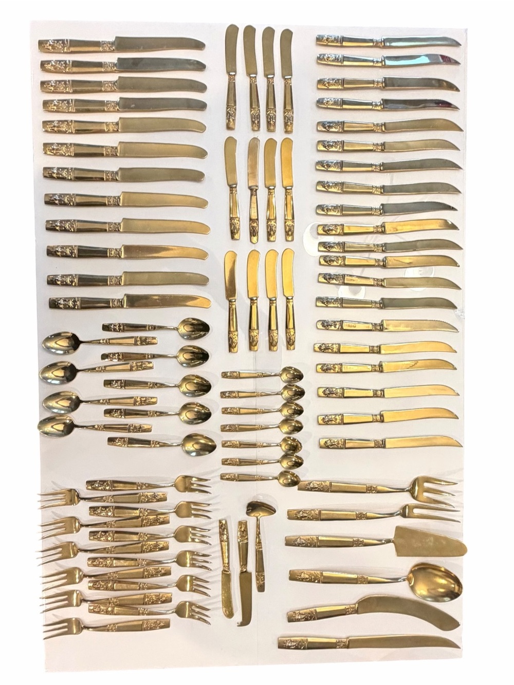 VTG Thai Flatware Set Gold Tone Erawan 3 Head Elephant 81 Pc + Case / Serving